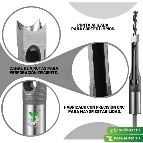 ADAPTADOR Y SET X4 BROCAS CUADRADAS PARA MADERA + ENVIO GRATIS