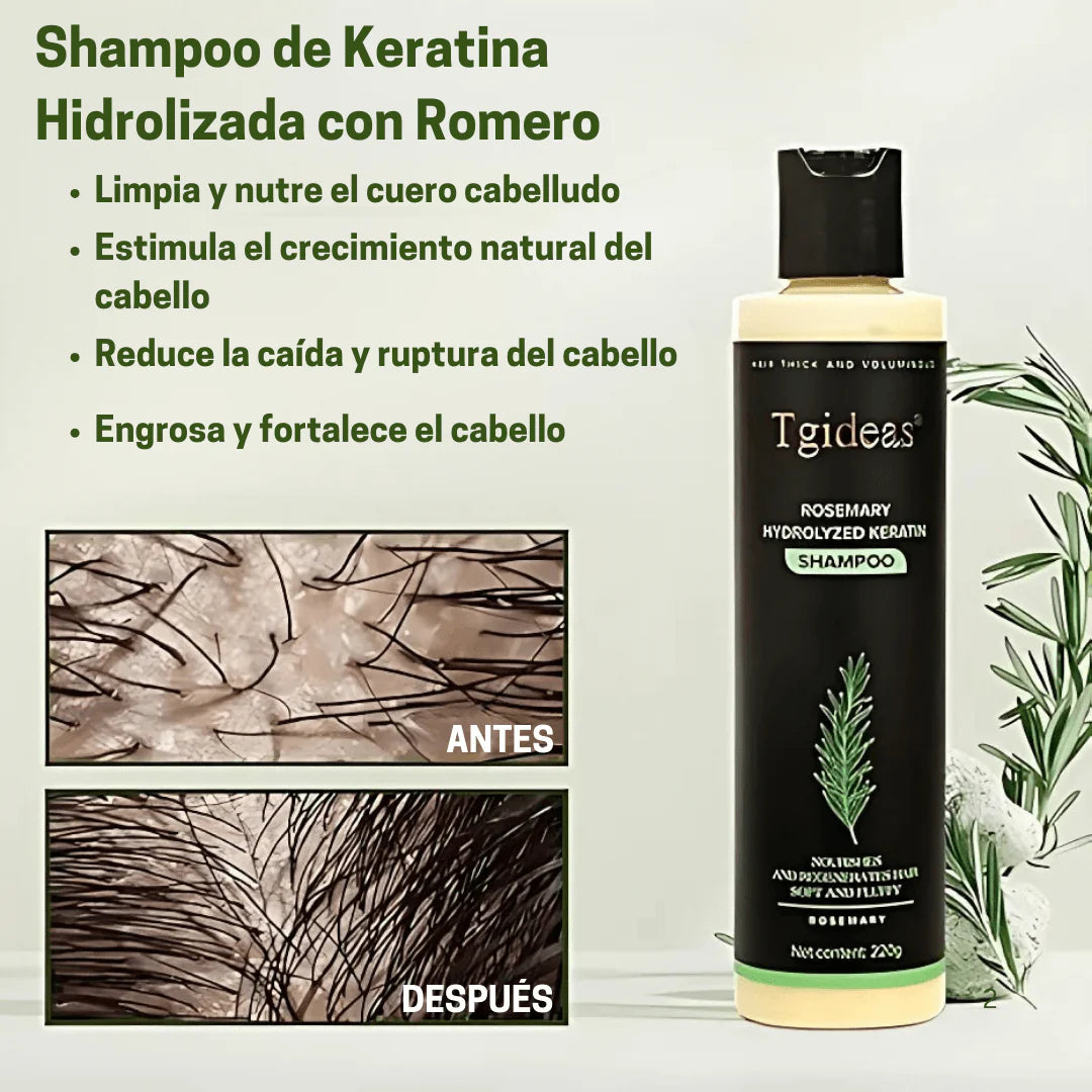 Keratina + Romero + Ortiga + Biotina - Champú Nutritivo y Regenerador para Cabello Grueso y Voluminoso