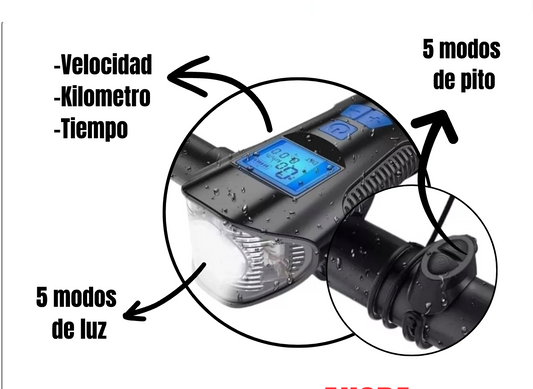 Linterna, Pito y Velocímetro TODO En Uno + Envio Gratis