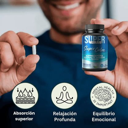 Super Calm - Cápsulas de L-Teanina, Ashwagandha y Glicinato de Magnesio Reduce el Cortisol Relajación y Enfoque Total, 100% Natural (100 Cápsulas)